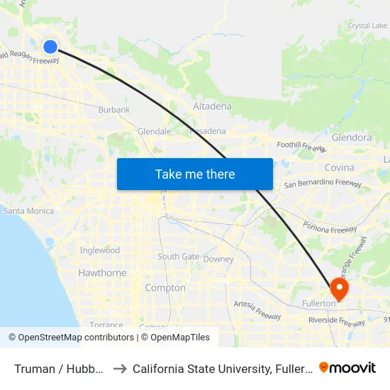 Truman / Hubbard to California State University, Fullerton map