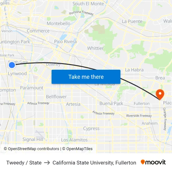 Tweedy / State to California State University, Fullerton map