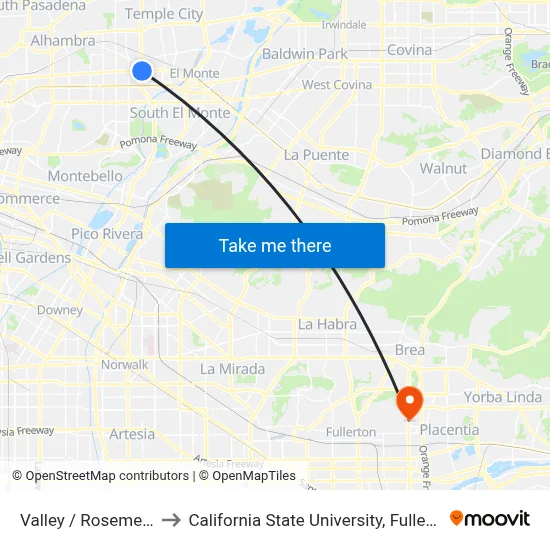 Valley / Rosemead to California State University, Fullerton map