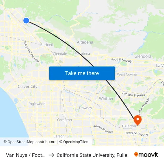 Van Nuys / Foothill to California State University, Fullerton map
