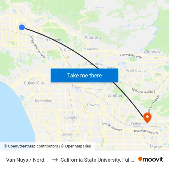 Van Nuys / Nordhoff to California State University, Fullerton map