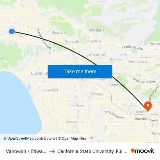 Vanowen / Etiwanda to California State University, Fullerton map