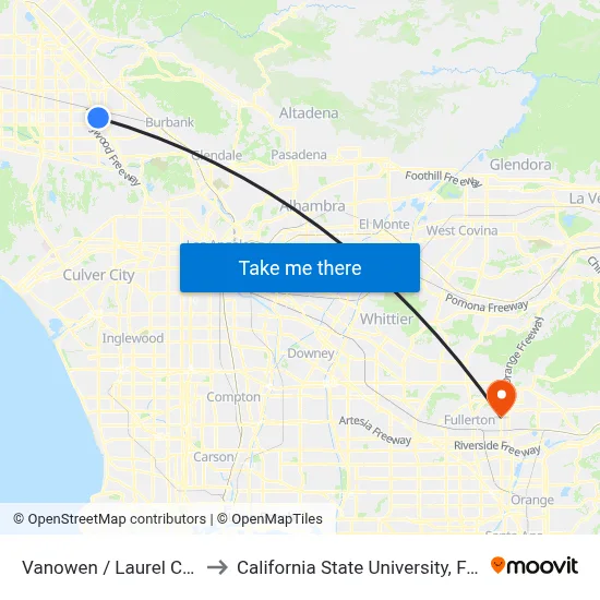 Vanowen / Laurel Canyon to California State University, Fullerton map