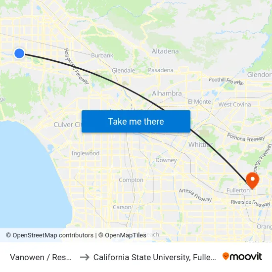 Vanowen / Reseda to California State University, Fullerton map