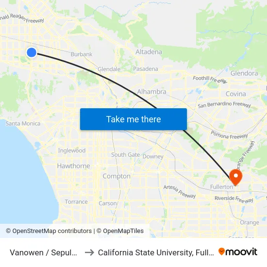 Vanowen / Sepulveda to California State University, Fullerton map