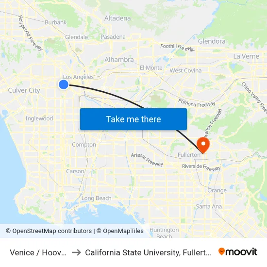 Venice / Hoover to California State University, Fullerton map