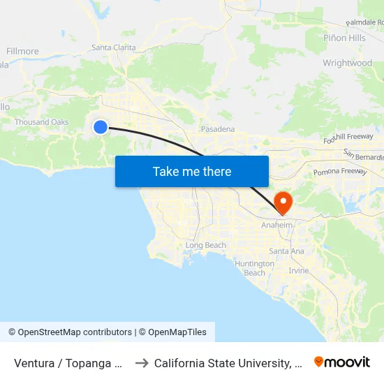 Ventura / Topanga Canyon to California State University, Fullerton map