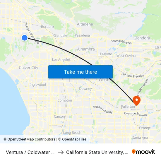 Ventura / Coldwater Canyon to California State University, Fullerton map
