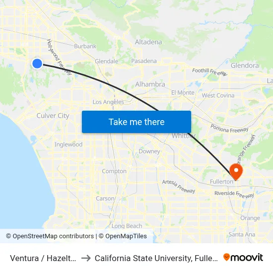 Ventura / Hazeltine to California State University, Fullerton map