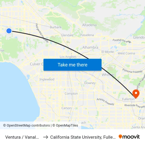 Ventura / Vanalden to California State University, Fullerton map