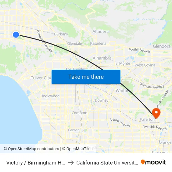 Victory / Birmingham High School to California State University, Fullerton map