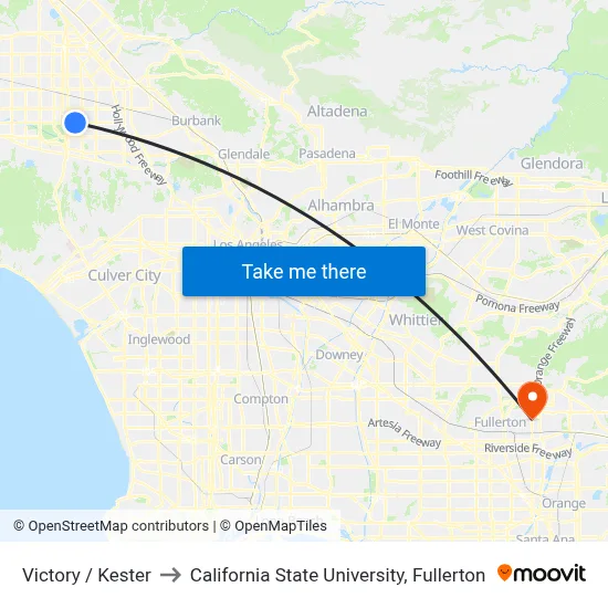 Victory / Kester to California State University, Fullerton map