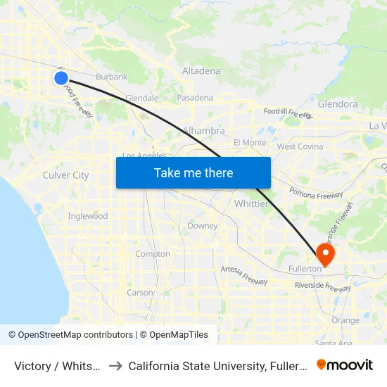 Victory / Whitsett to California State University, Fullerton map