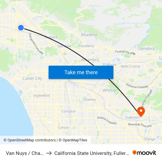 Van Nuys / Chase to California State University, Fullerton map