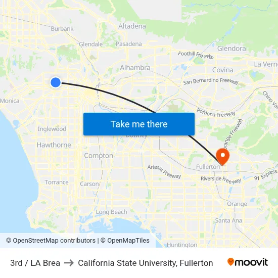 3rd / LA Brea to California State University, Fullerton map