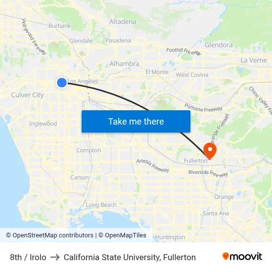8th / Irolo to California State University, Fullerton map