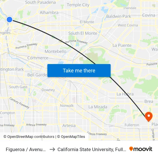 Figueroa / Avenue 26 to California State University, Fullerton map