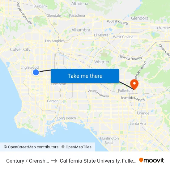 Century / Crenshaw to California State University, Fullerton map
