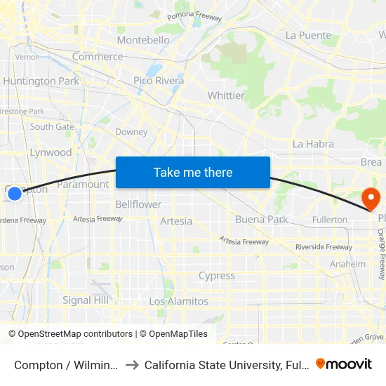 Compton / Wilmington to California State University, Fullerton map