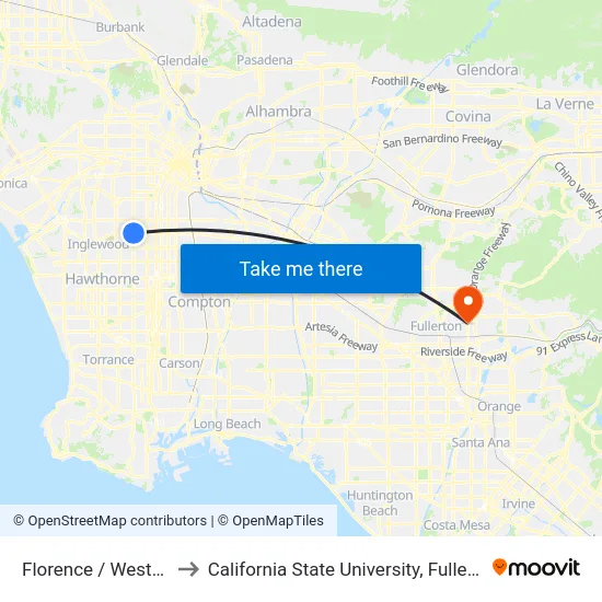 Florence / Western to California State University, Fullerton map