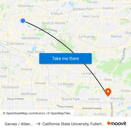 Garvey / Atlantic to California State University, Fullerton map