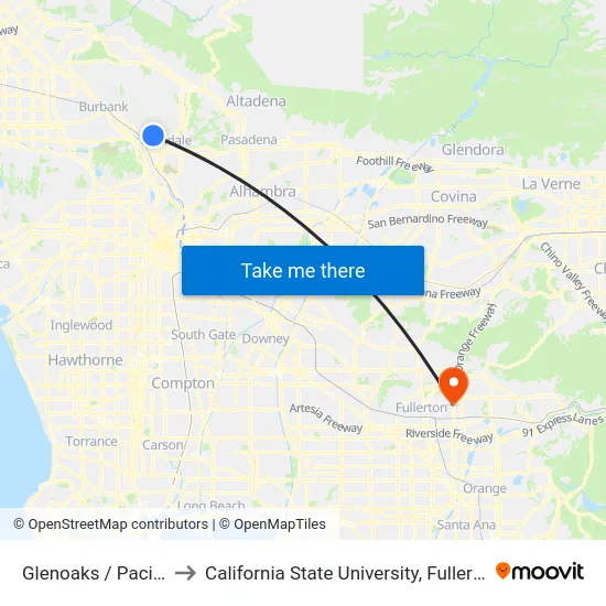 Glenoaks / Pacific to California State University, Fullerton map