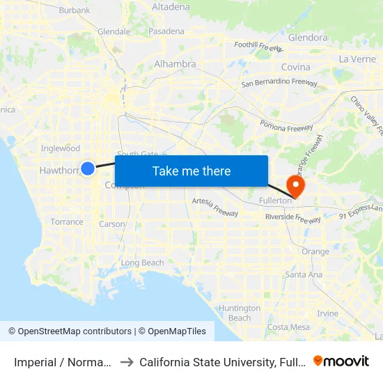 Imperial / Normandie to California State University, Fullerton map