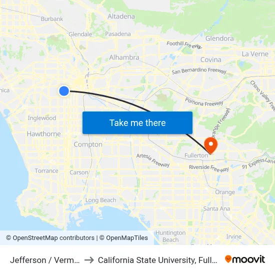 Jefferson / Vermont to California State University, Fullerton map