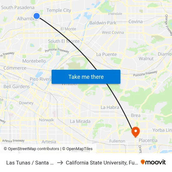 Las Tunas / Santa Anita to California State University, Fullerton map