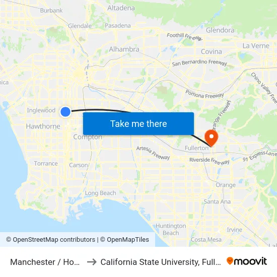 Manchester / Hoover to California State University, Fullerton map