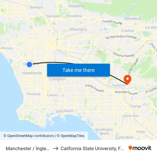 Manchester / Inglewood to California State University, Fullerton map