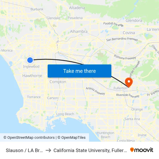 Slauson / LA Brea to California State University, Fullerton map