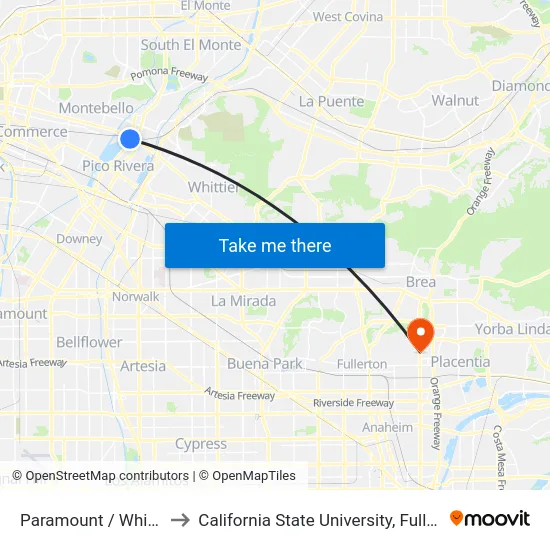 Paramount / Whittier to California State University, Fullerton map