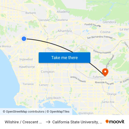 Wilshire / Crescent Heights to California State University, Fullerton map