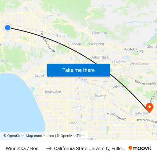 Winnetka / Roscoe to California State University, Fullerton map