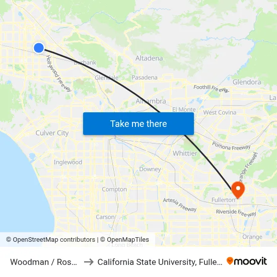 Woodman / Roscoe to California State University, Fullerton map