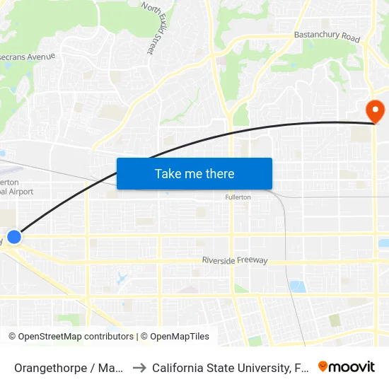 Orangethorpe / Magnolia to California State University, Fullerton map