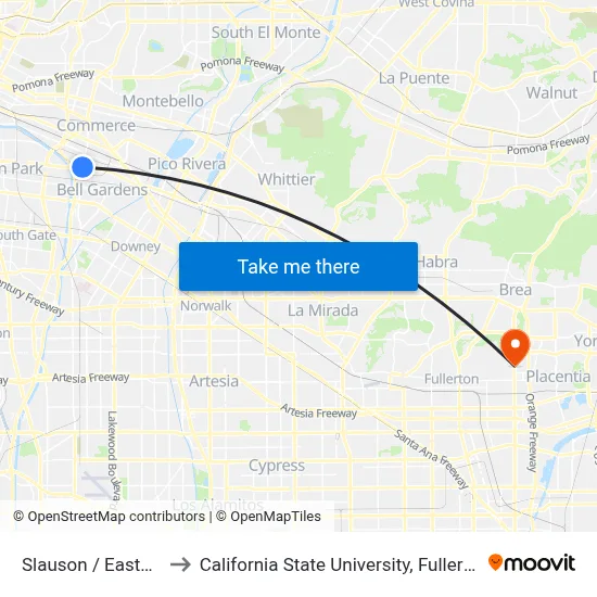 Slauson / Eastern to California State University, Fullerton map