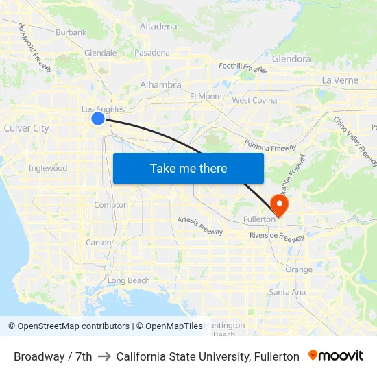 Broadway / 7th to California State University, Fullerton map