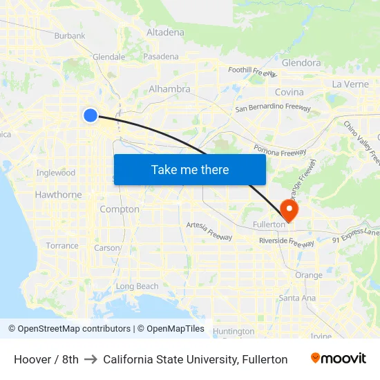 Hoover / 8th to California State University, Fullerton map