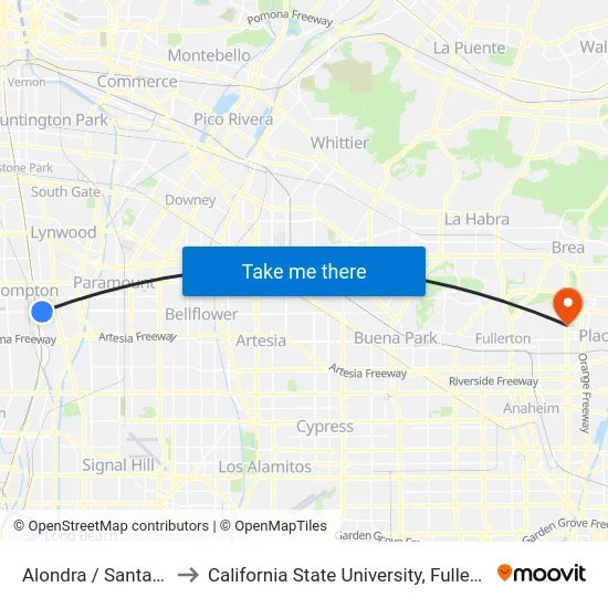 Alondra / Santa Fe to California State University, Fullerton map