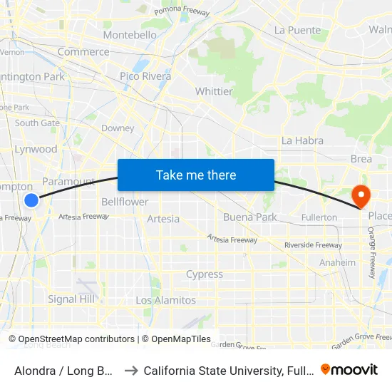 Alondra / Long Beach to California State University, Fullerton map