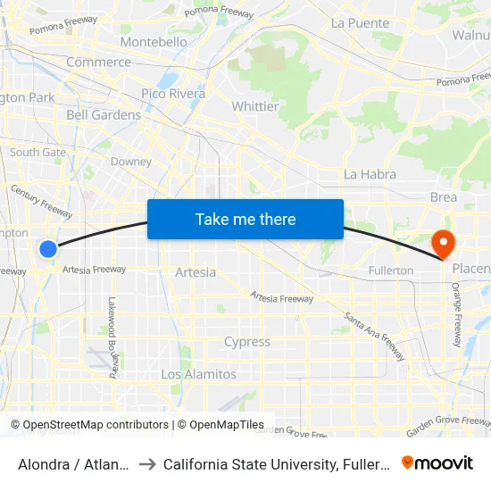 Alondra / Atlantic to California State University, Fullerton map