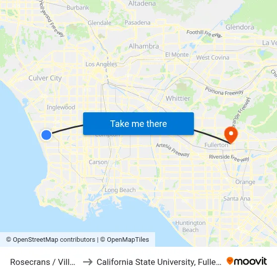 Rosecrans / Village to California State University, Fullerton map