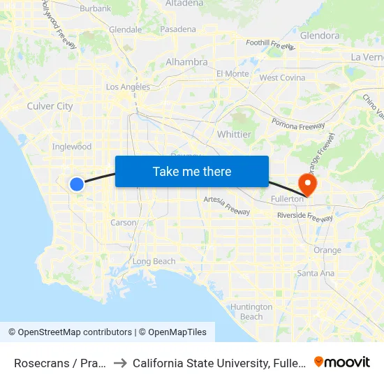 Rosecrans / Prairie to California State University, Fullerton map