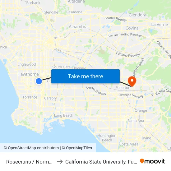 Rosecrans / Normandie to California State University, Fullerton map