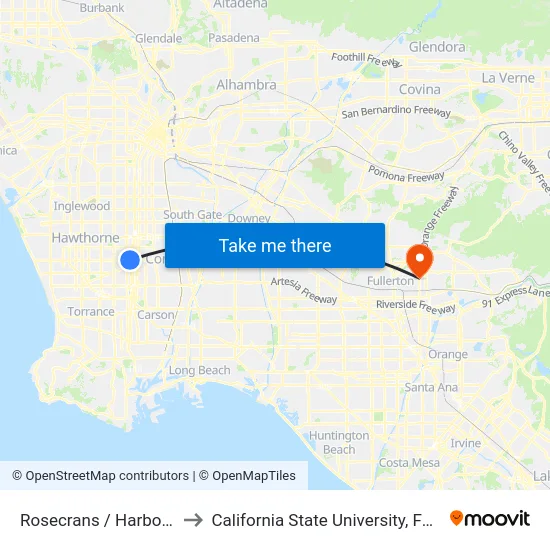 Rosecrans / Harbor Fwy to California State University, Fullerton map
