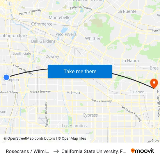 Rosecrans / Wilmington to California State University, Fullerton map