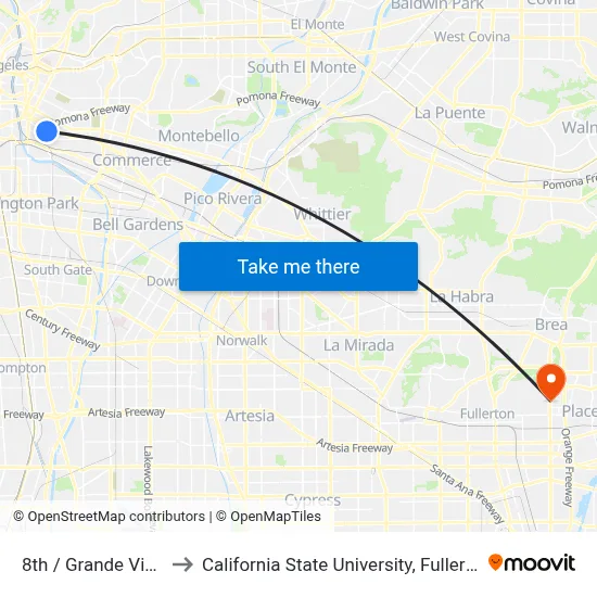 8th / Grande Vista to California State University, Fullerton map