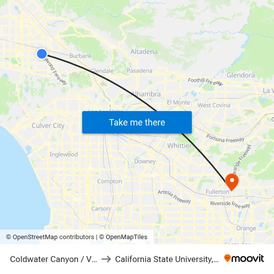 Coldwater Canyon / Vanowen to California State University, Fullerton map